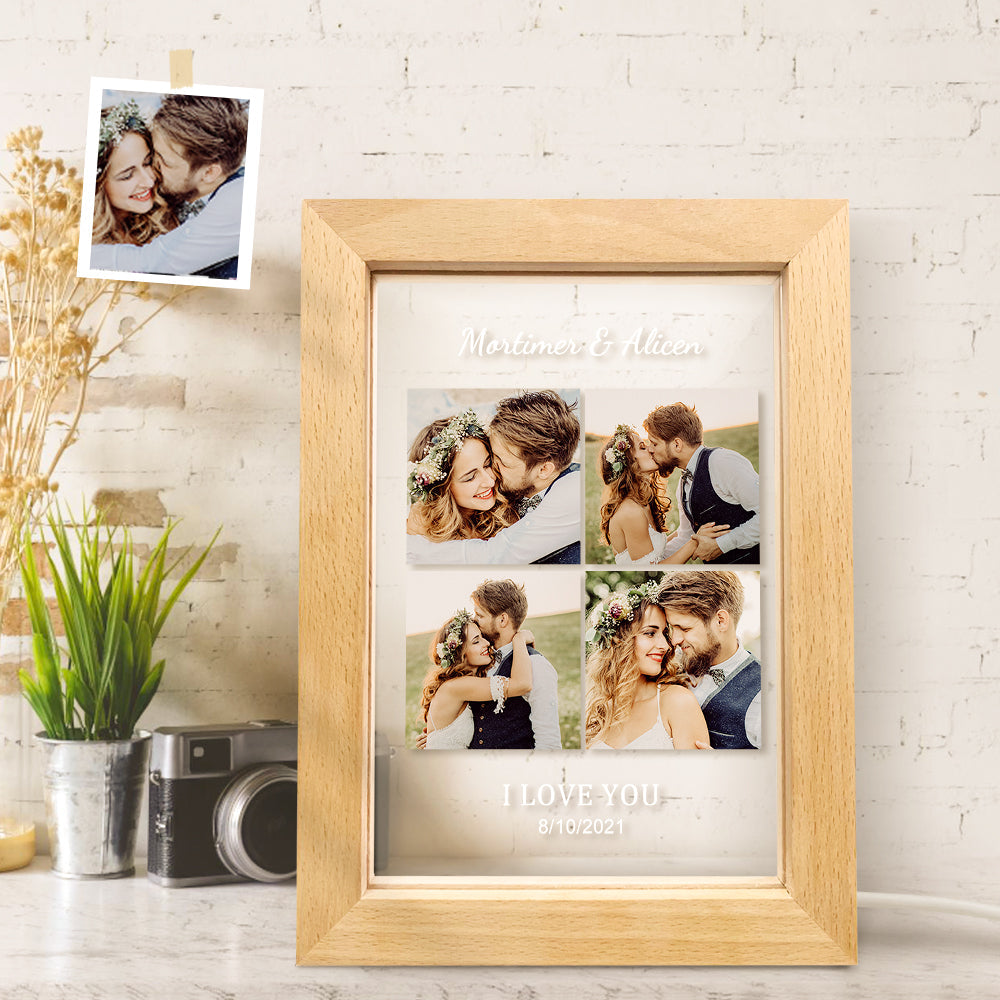 Anniversary Gifts Custom Engraved Name And Date Collage Photo Frame With Led Lights