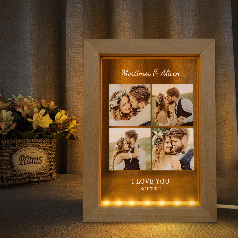 Anniversary Gifts Custom Engraved Name And Date Collage Photo Frame With Led Lights