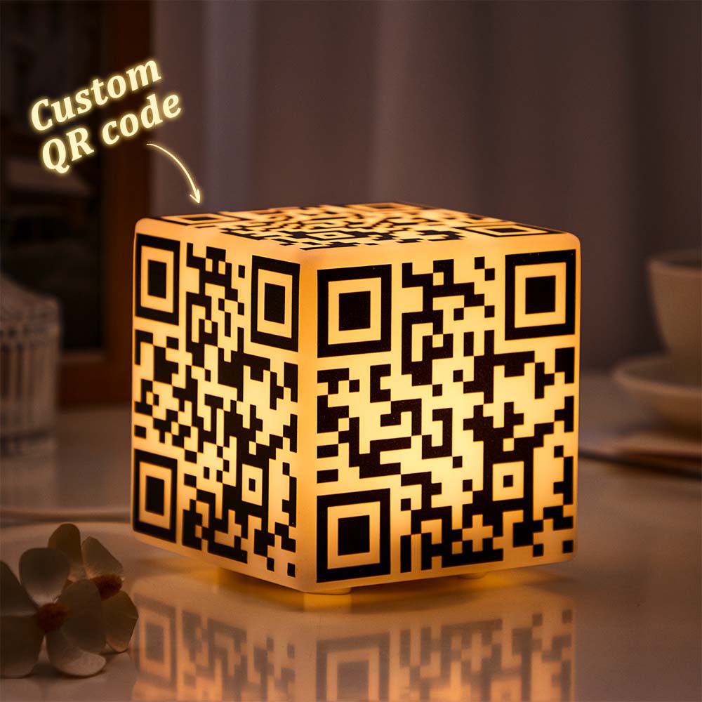 Scannable QR Code CUBE Night Light with Your Photo or Text Personalized Gift for Her