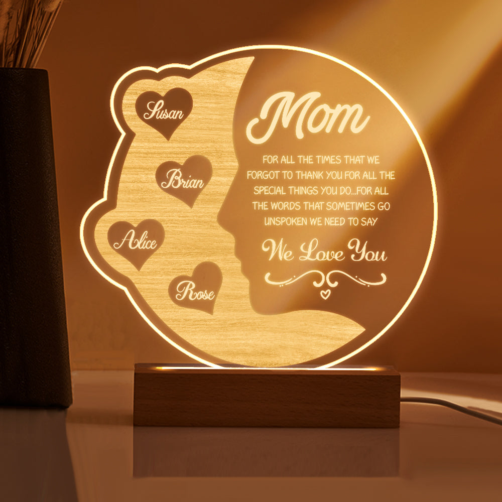 Custom Engraved Crescent Moon Night Light for Mom with Names - Personalized Mother's Day Gift