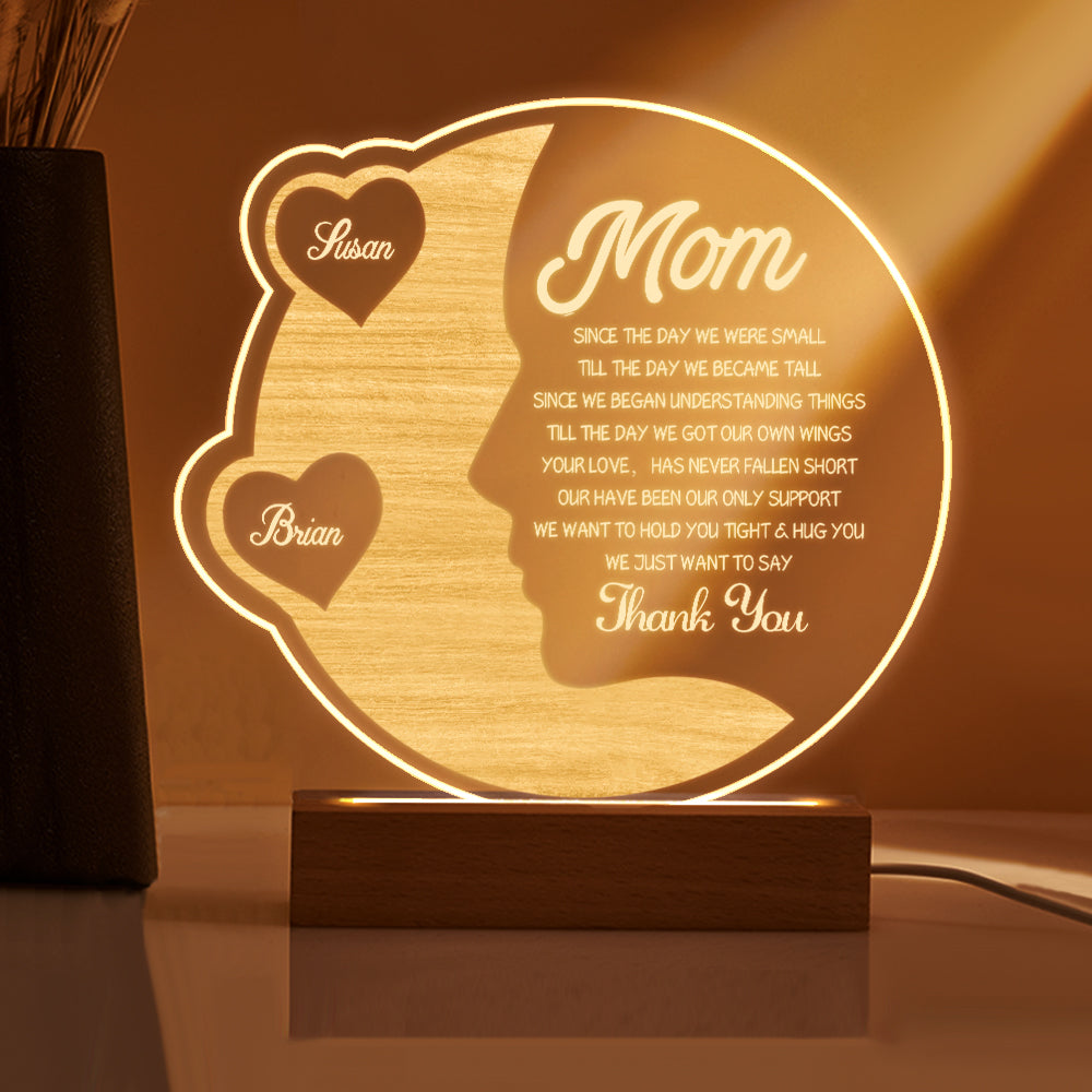 Custom Engraved Crescent Moon Night Light for Mom with Names - Personalized Mother's Day Gift