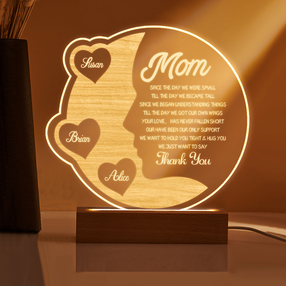 Custom Engraved Crescent Moon Night Light for Mom with Names - Personalized Mother's Day Gift