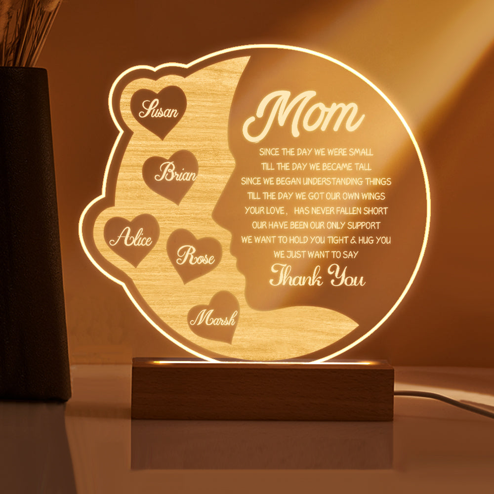 Custom Engraved Crescent Moon Night Light for Mom with Names - Personalized Mother's Day Gift