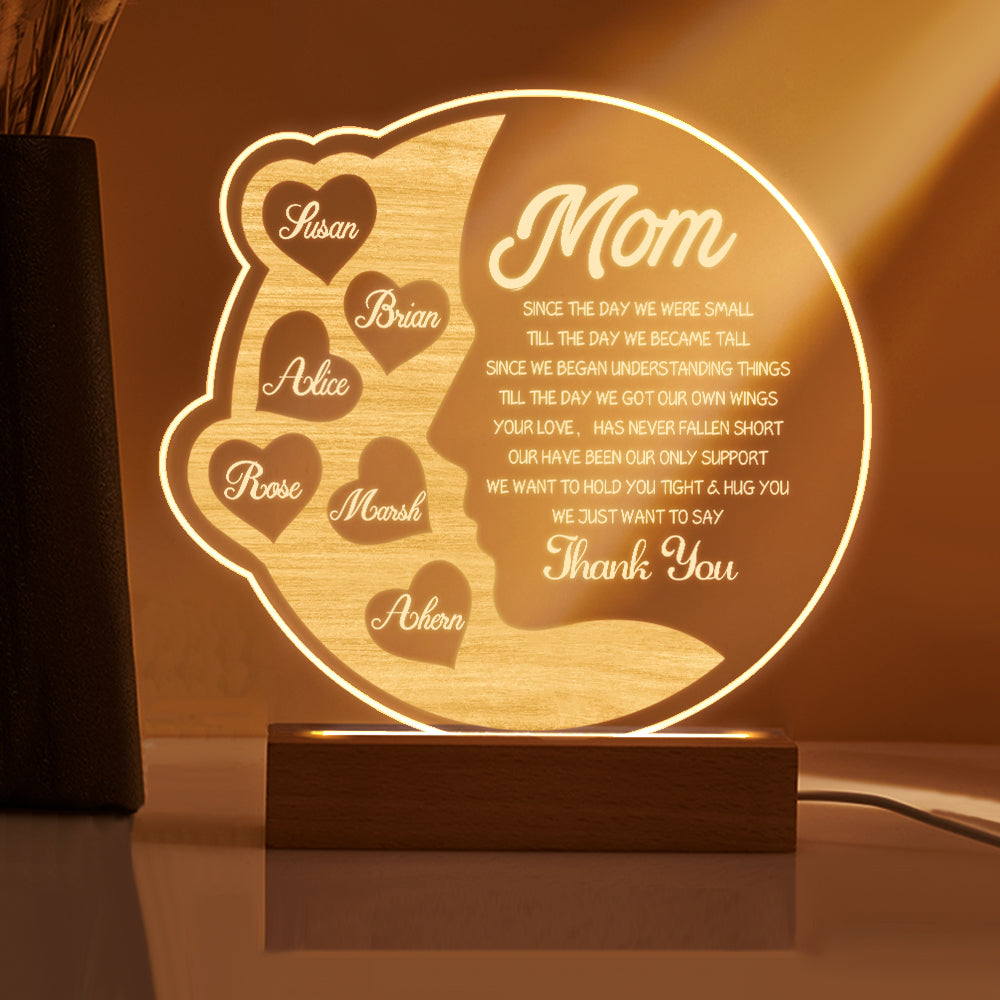 Custom Engraved Crescent Moon Night Light for Mom with Names - Personalized Mother's Day Gift