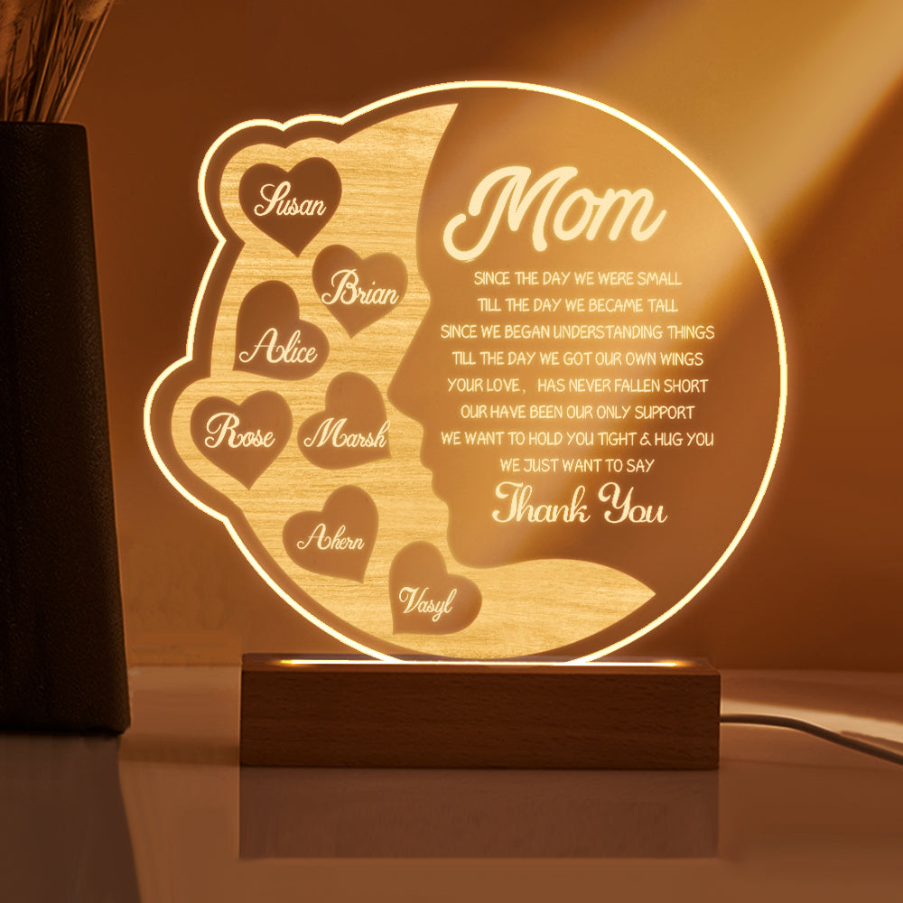 Custom Engraved Crescent Moon Night Light for Mom with Names - Personalized Mother's Day Gift