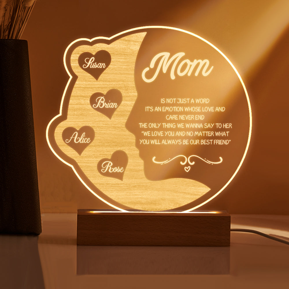 Custom Engraved Crescent Moon Night Light for Mom with Names - Personalized Mother's Day Gift