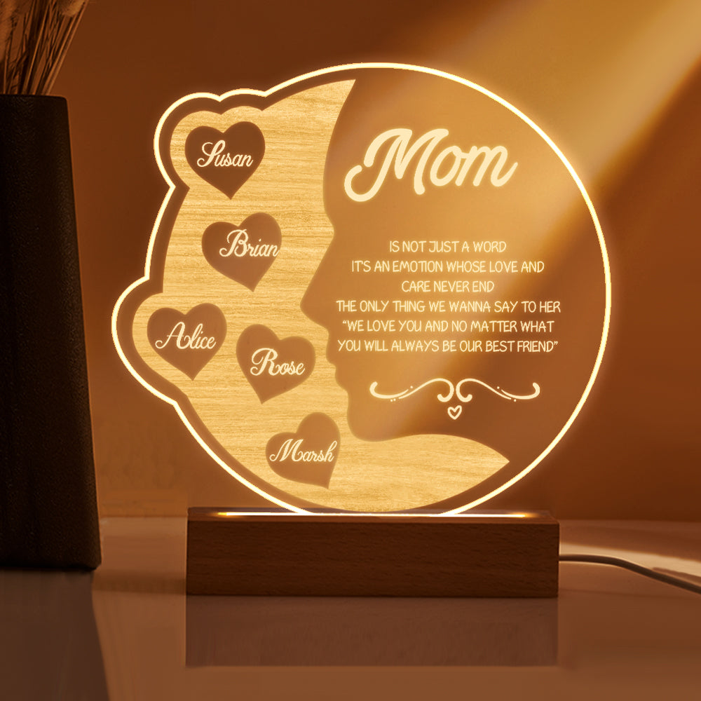 Custom Engraved Crescent Moon Night Light for Mom with Names - Personalized Mother's Day Gift