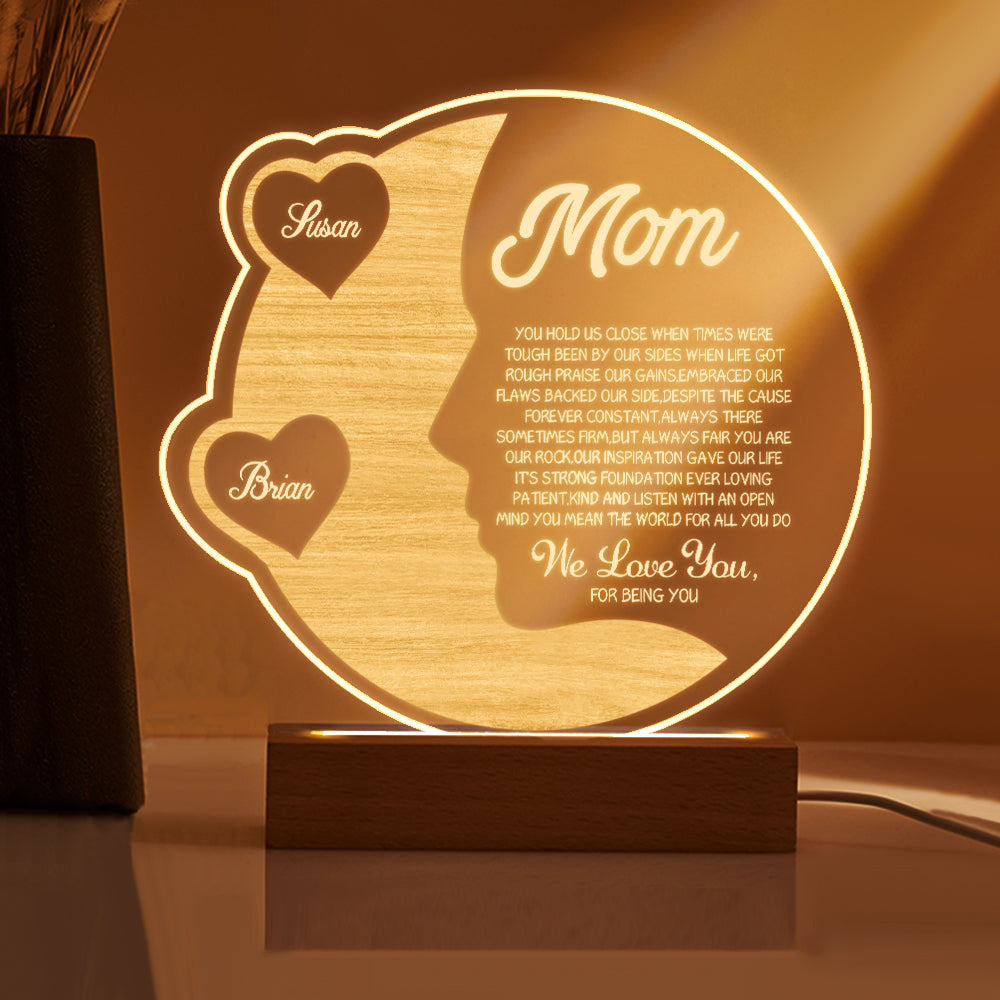 Custom Engraved Crescent Moon Night Light for Mom with Names - Personalized Mother's Day Gift