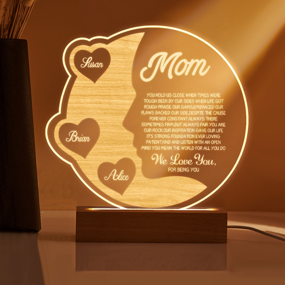 Custom Engraved Crescent Moon Night Light for Mom with Names - Personalized Mother's Day Gift