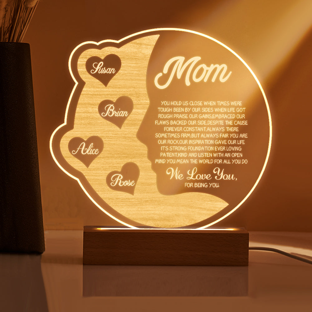 Custom Engraved Crescent Moon Night Light for Mom with Names - Personalized Mother's Day Gift