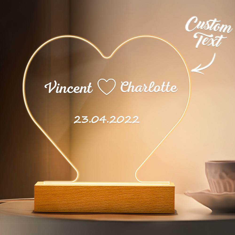 Custom Heart Shape Night Light Engraved Night Light Anniversary Gifts