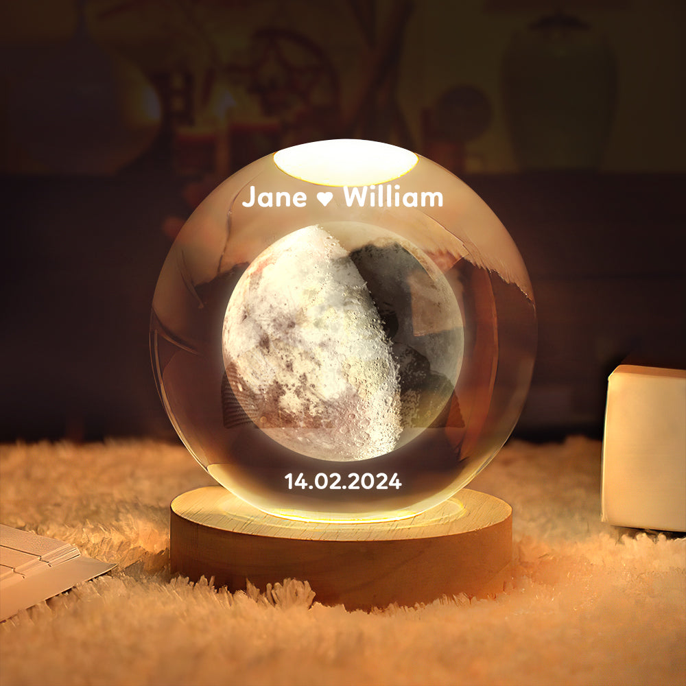 Personalized 2D Moon Phase Crystal Ball Night Light Unique Valentine's Day Gifts