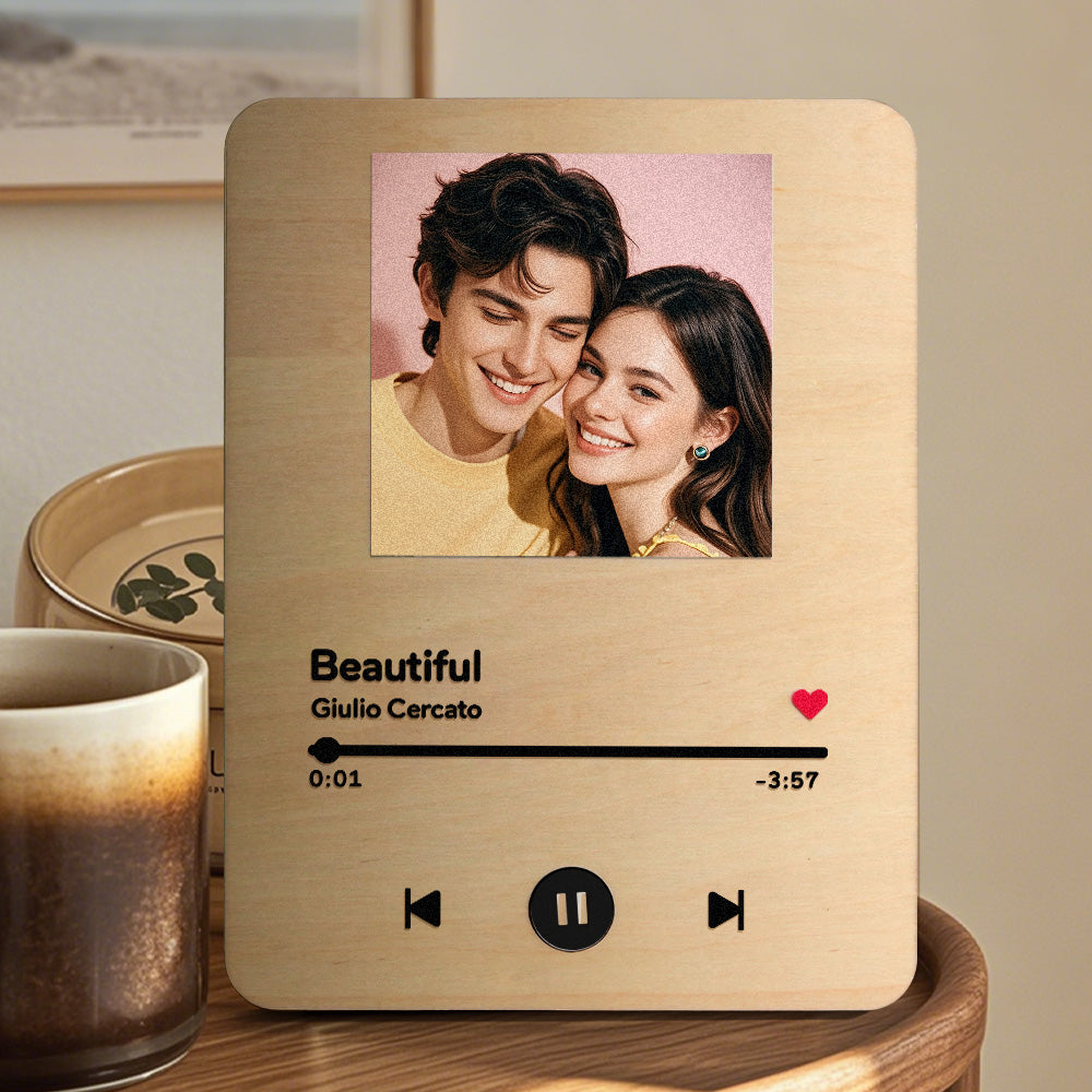 Personalized Photo Wooden Music Record Player Wedding Anniversary Gift for Couples