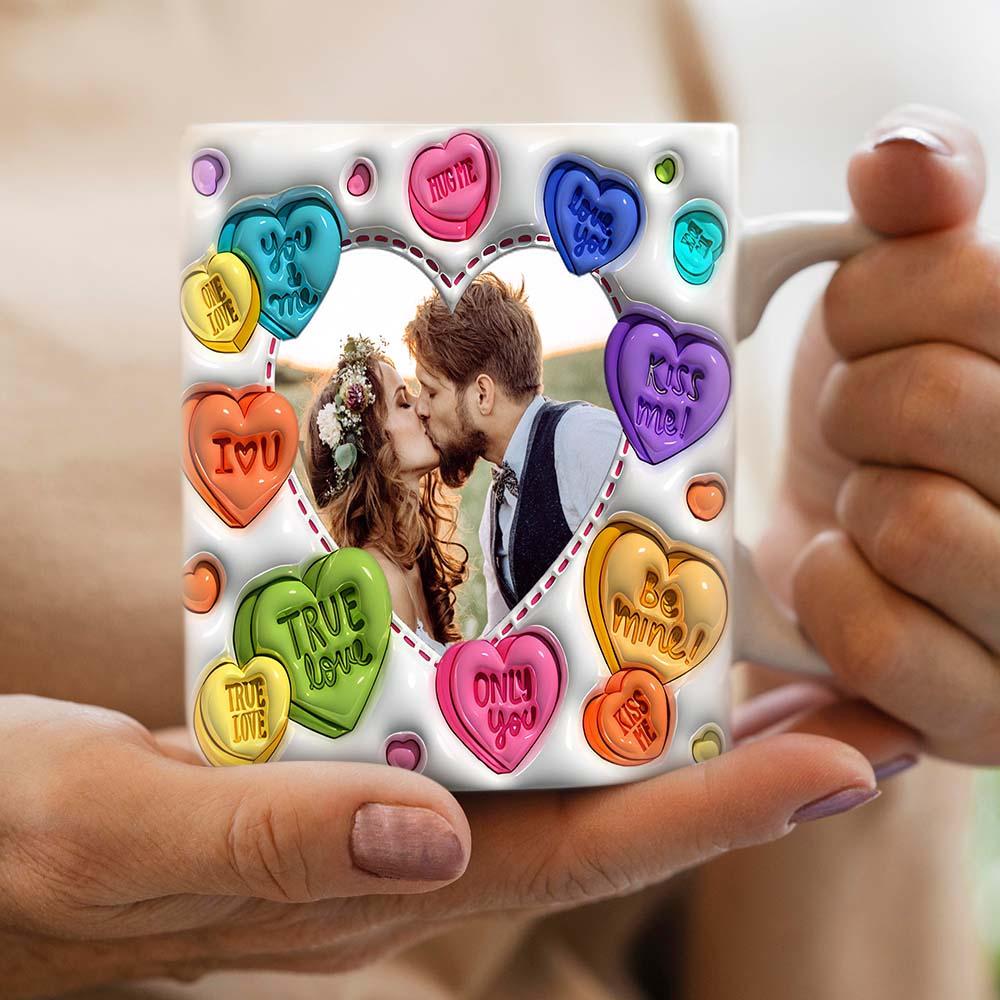 Personalized Couple Photo With Heart Pattern 3D Inflated Mug Gift for Lover