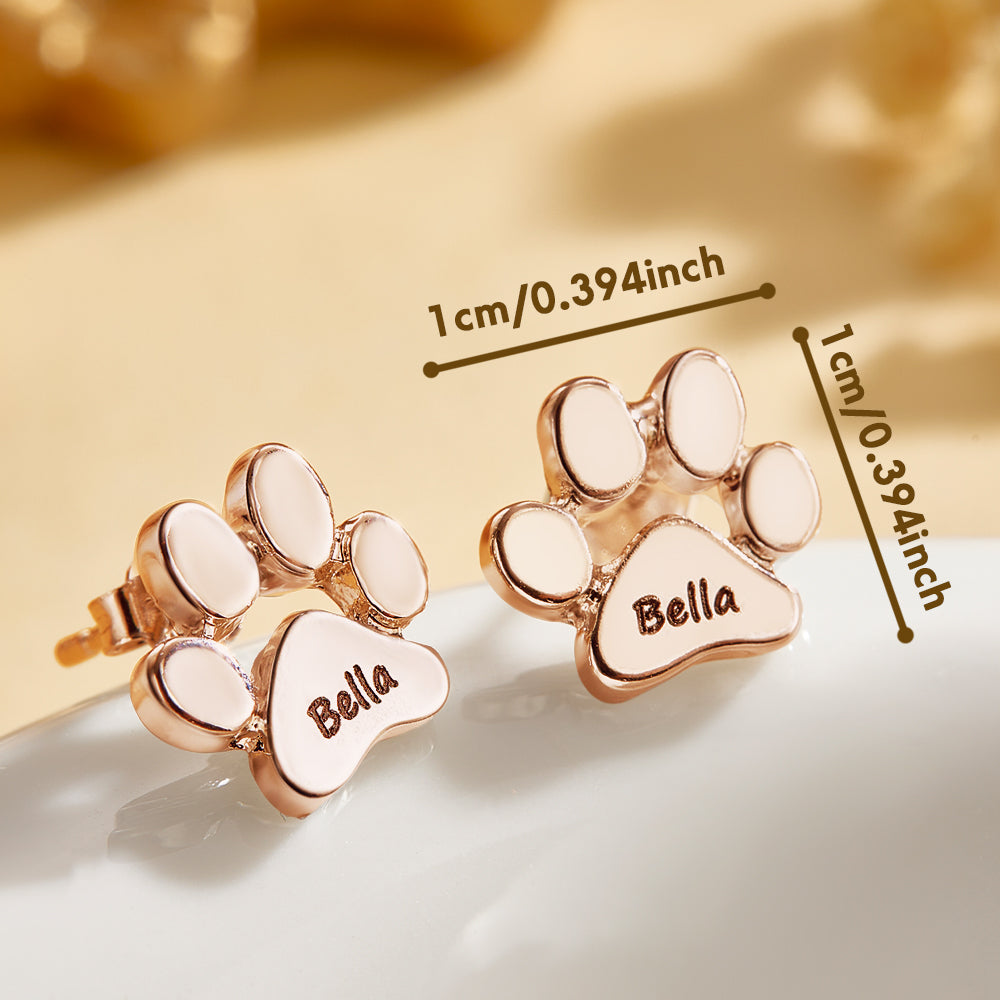 Personalized Cute Paw Print Earrings with Engraved Name Earrings Gift for Pet Lovers