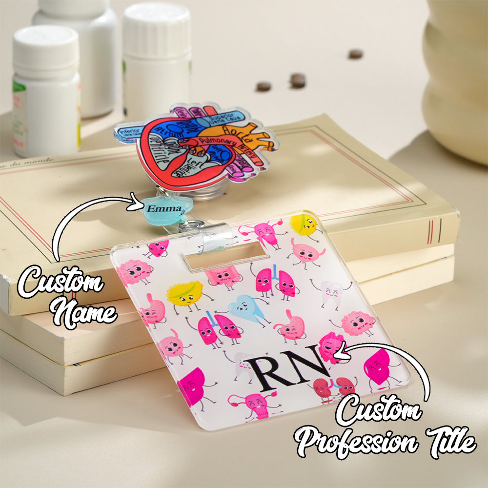 Personalized Anatomical Heart Brain Lungs Badge Reel Charm Retractable Badge Gift for Nurse Doctor