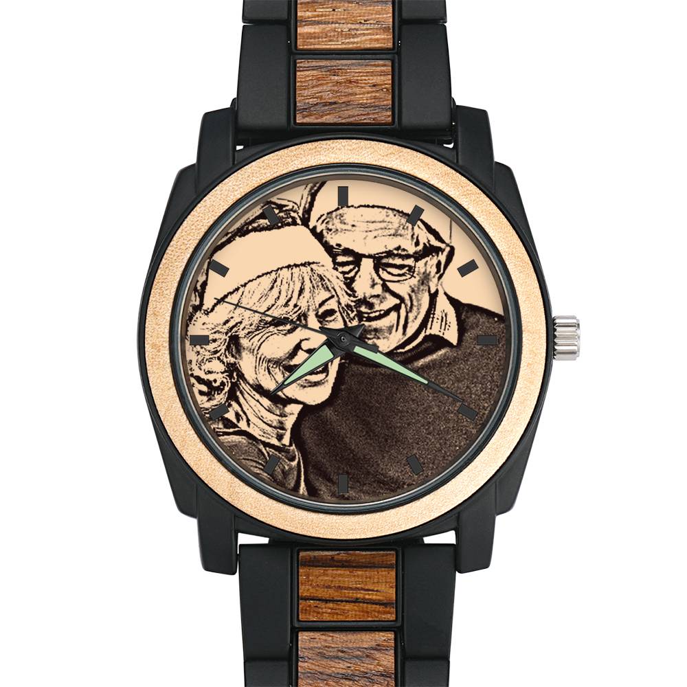 Personalized Engraved Photo Watch with Wood Strap 45mm