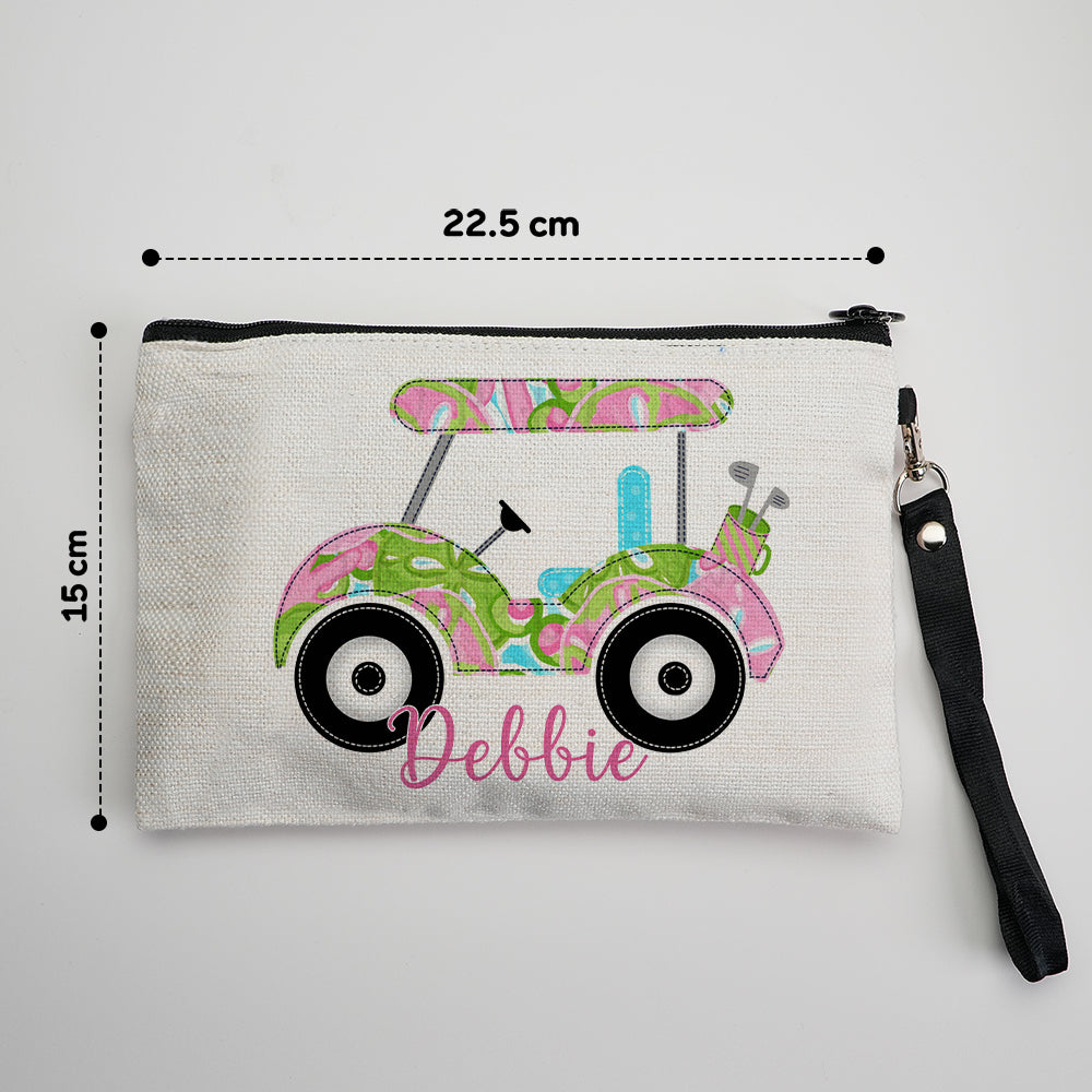 Custom Name Golf Cart Canvas Makeup Bag - Personalized and Stylish Storage