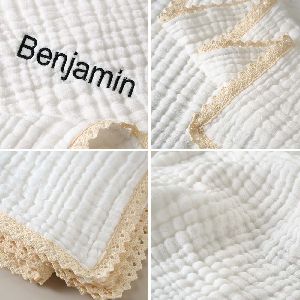 Personalized Lace Blanket with Embroidered Name Gift for Baby