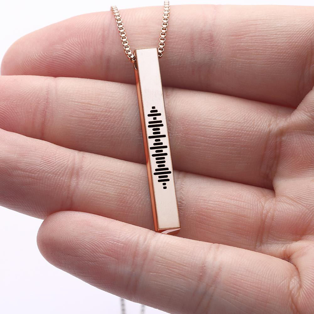 Custom Engraved Stainless Steel Scannable Music 3D Vertical Bar Necklace