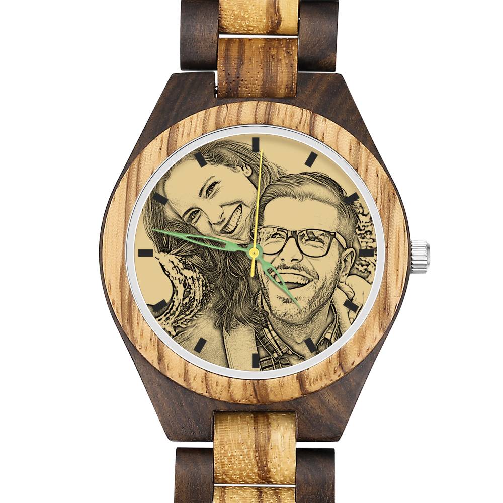 Custom Engraved Men's Wooden Photo Watch 45mm