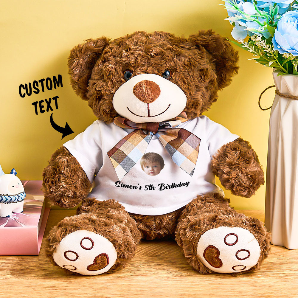 Personalized Bear Plush Stuffed Toy with Custom Text and Face Gift for Kids