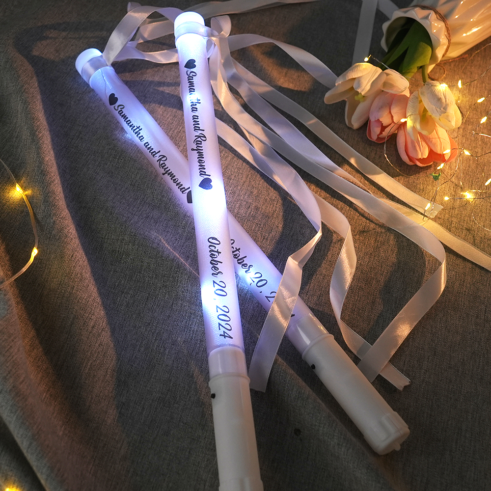 Personalized Light Up LED Stick Wedding Wands with Ribbon Lights Wedding Party Favor