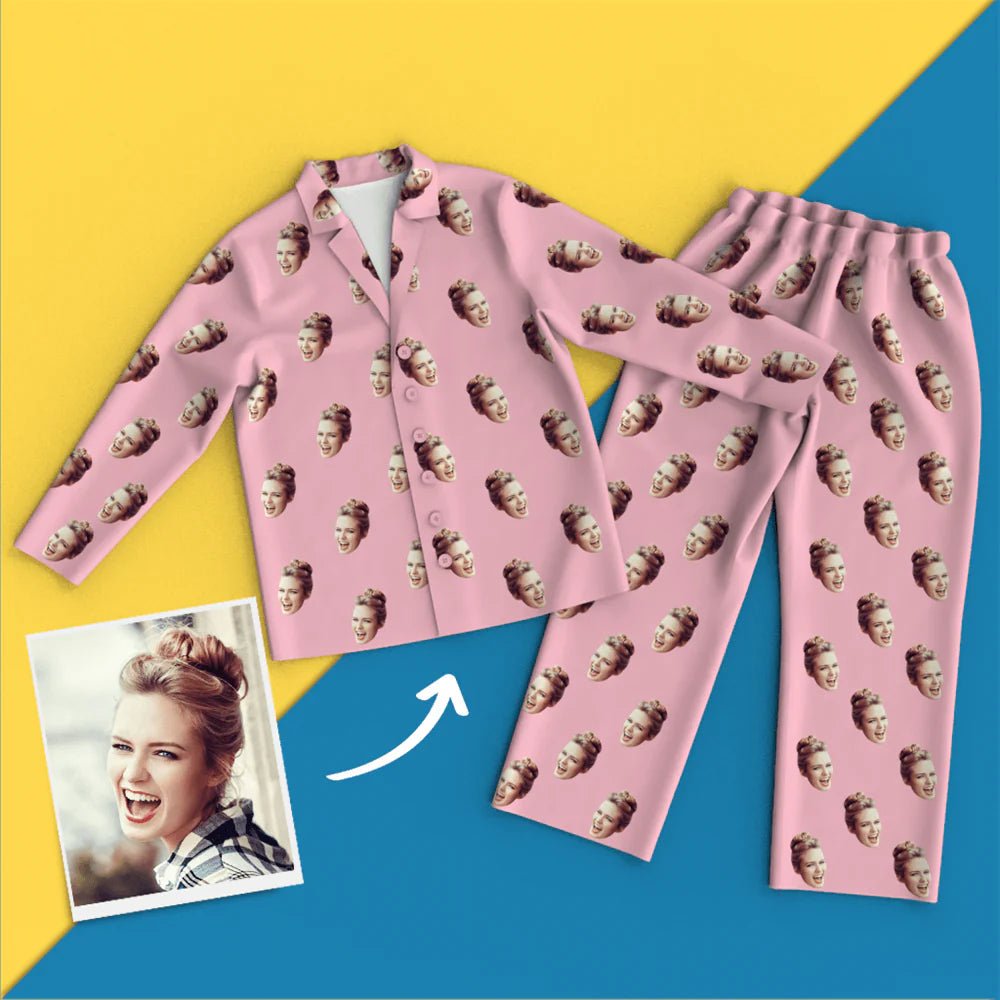 Custom Face Colorful Pajamas Unisex Long Sleeve Pajamas