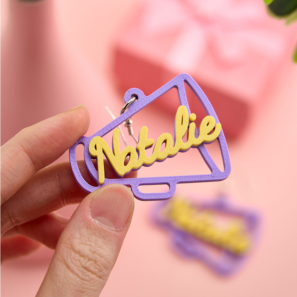 Personalized 3D Printed Earrings Megaphone Earrings with Name Gift for Cheerleading Enthusiasts