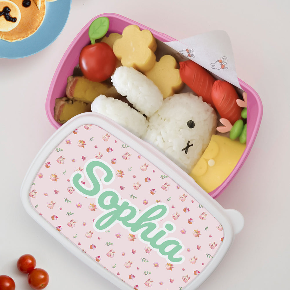 Personalized Cute Cartoon Rabbit Print Lunch Box with Name Back to School Birthday Gift for Kids