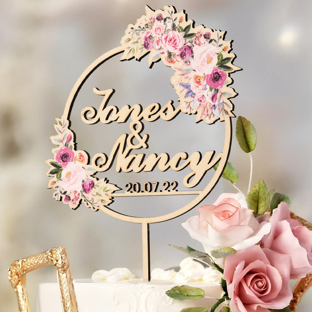 Personalized Flower Cake Topper Custom Name Cake Topper for Wedding