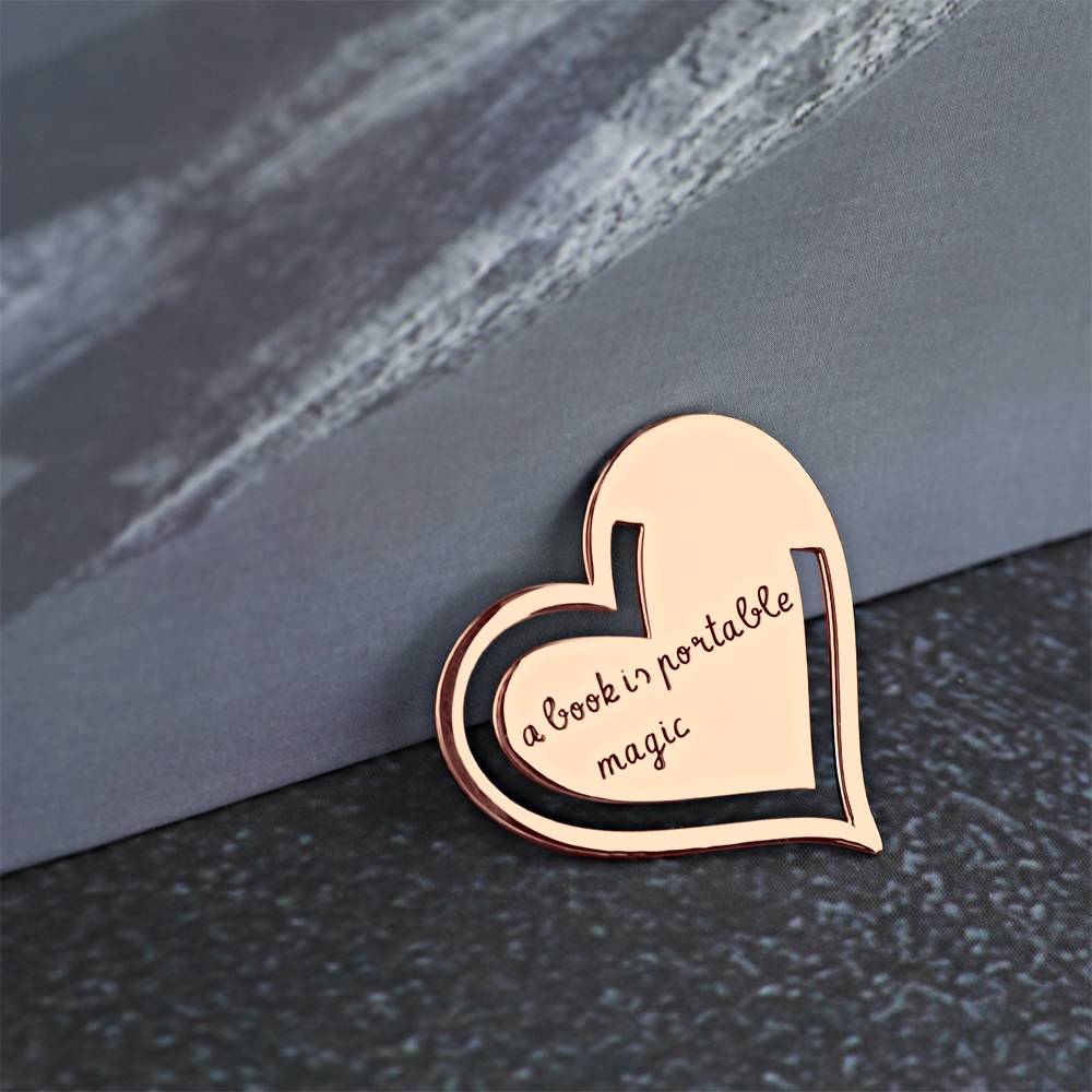 Custom Engraved Heart Metal Bookmark with Text