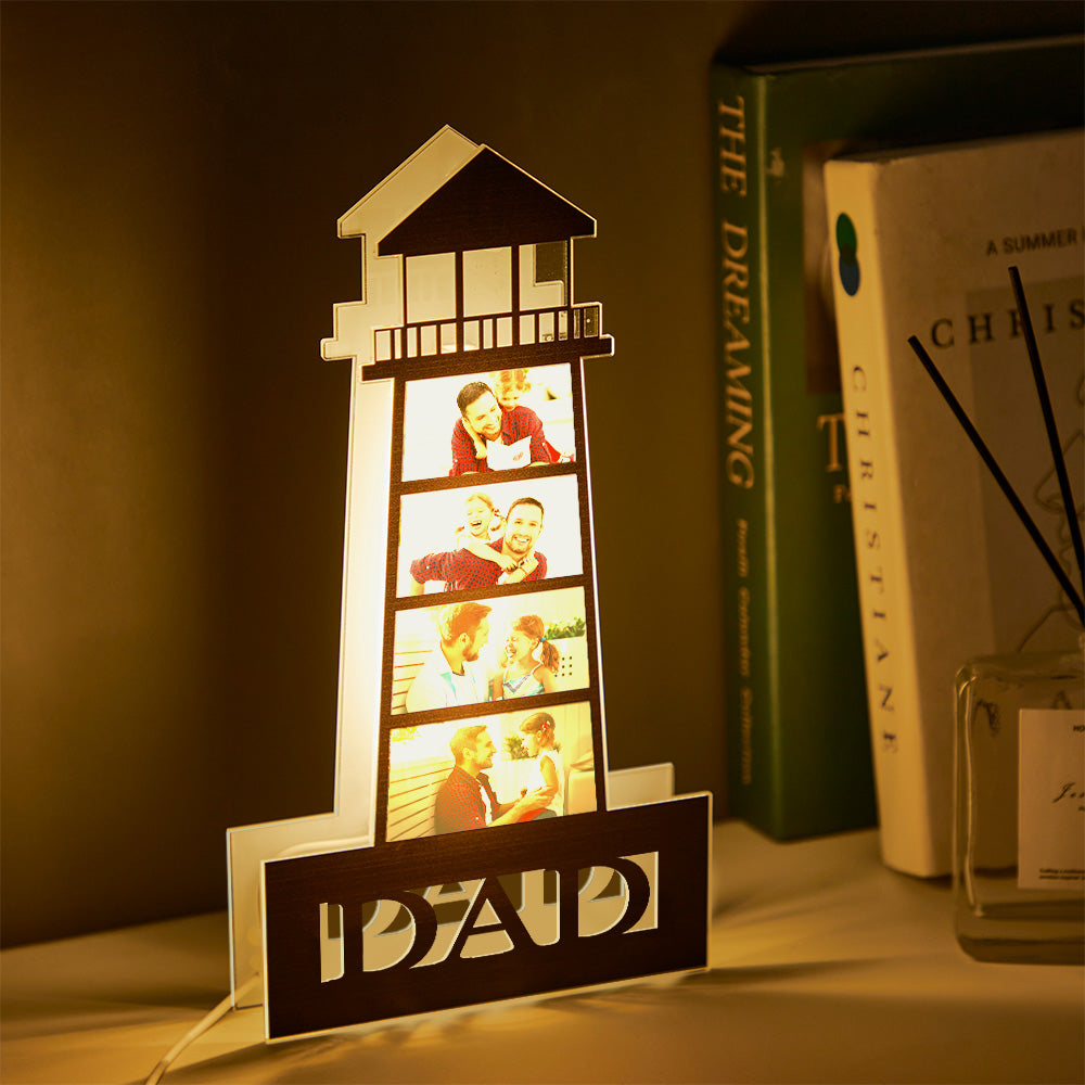 Personalized Photo Lighthouse Night Light LED Lamp - Unique Father's Day Gift