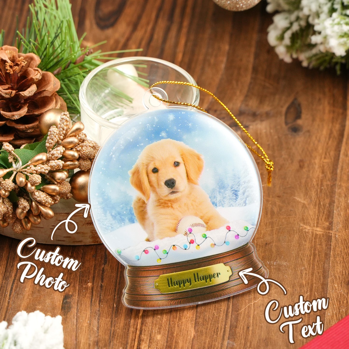 Custom Photo Text Acrylic Crystal Ball Shaped Ornament – Perfect Christmas Gift