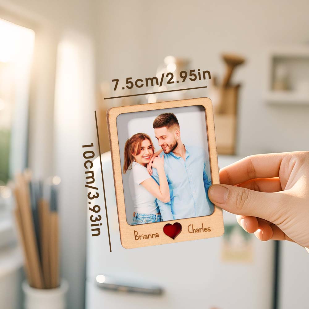 Personalized Wooden Couple Fridge Magnet With Photo Frame Gift for Lover