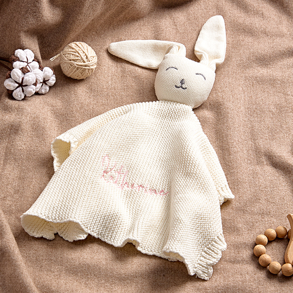 Personalized Baby Soothing Towel Soft Sleeping Bunny Towel with Embroidered Name Gift for Baby