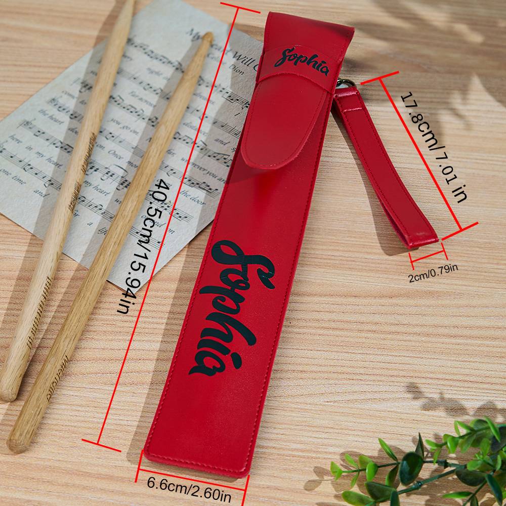 Personalized  PU Leather Drumstick Bag with Name and Detachable Wrist Strap Drum Accessory Gift for Drummer