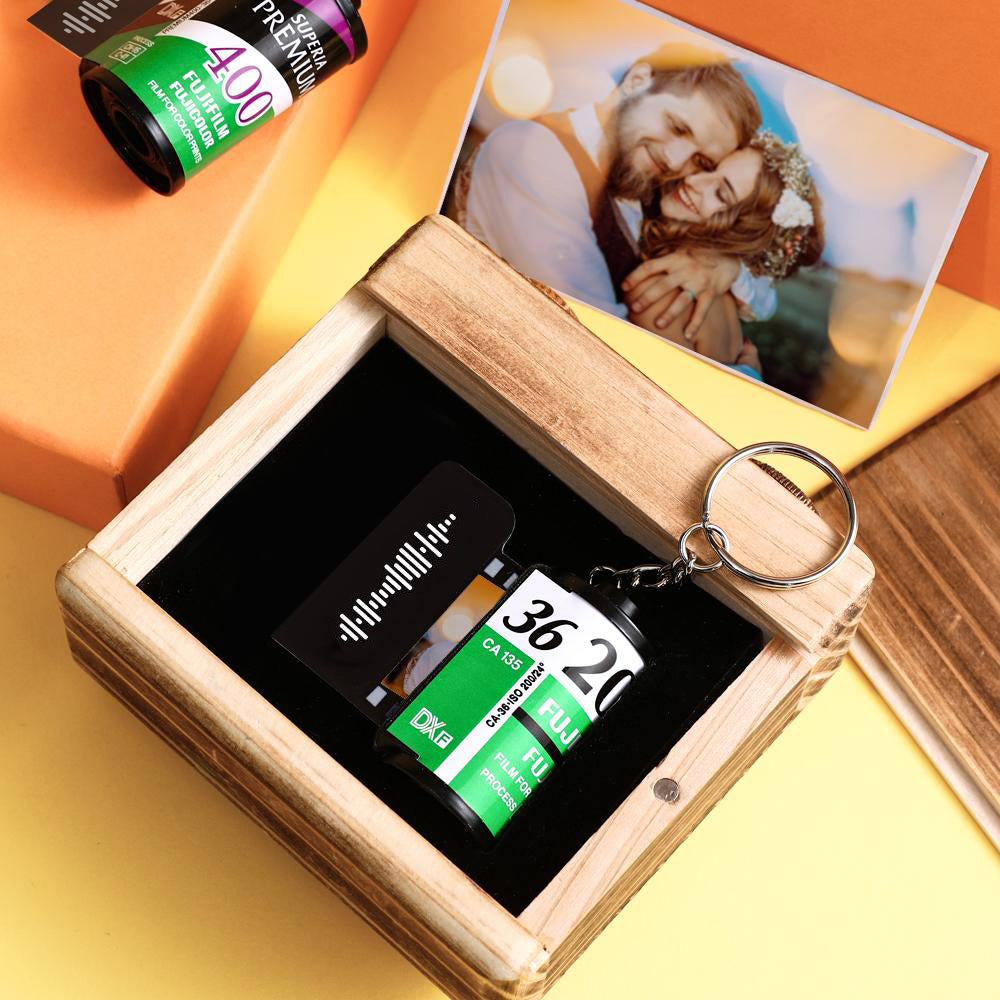 Personalized Scannable Code Photo Film Roll Keychain Green