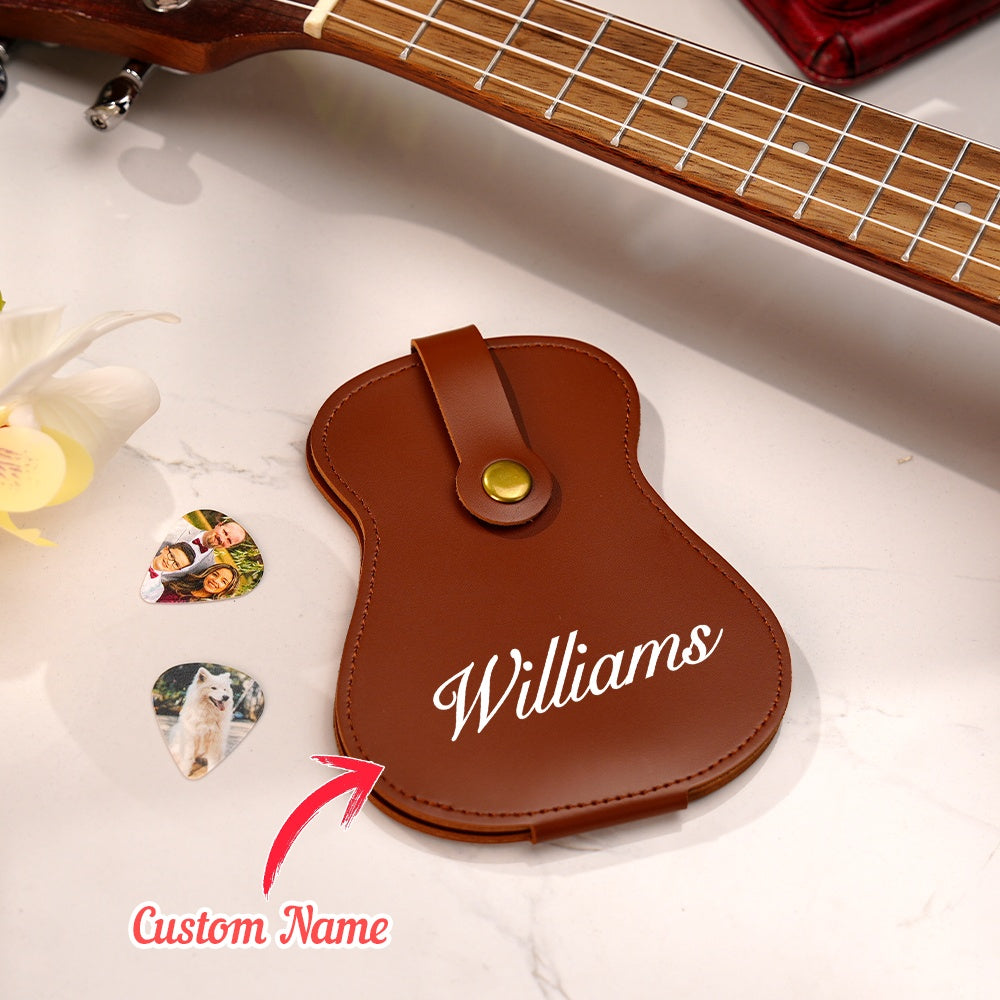 Personalized PU Leather Guitar Picks Bag with Name Guitar Picks Storage Case Birthday Gift for Guitar Lovers