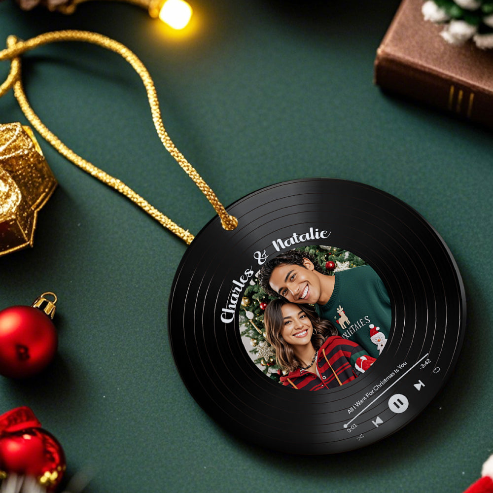 Personalized Photo Vinyl Record Style Ornament Christmas Ceramic Ornament Gift for Lover