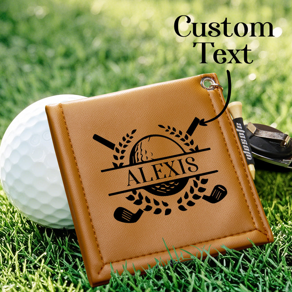 Personalized PU Leather Absorb Water Golf Towel with Golf Tees Retractable Clip Gift for Golf Lovers