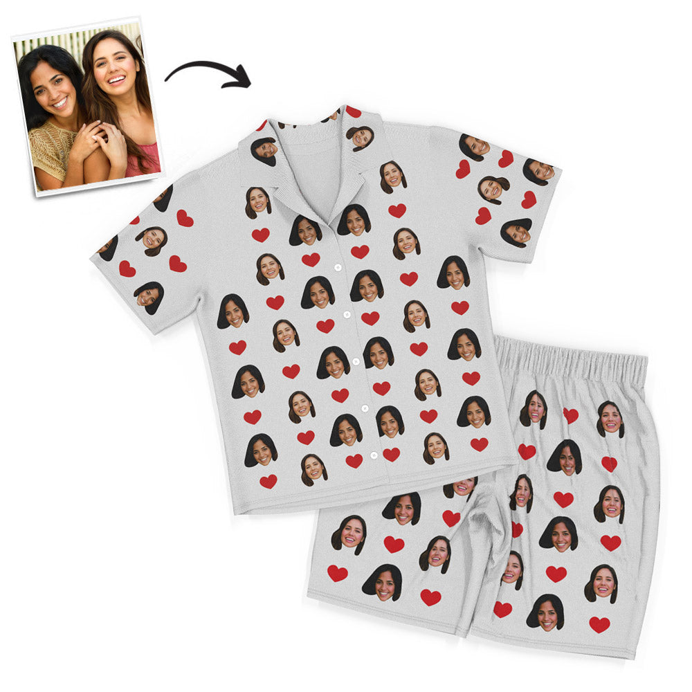 Custom Two Face Pajama Set Heart Short Sleeve Pajamas - 6 Colors