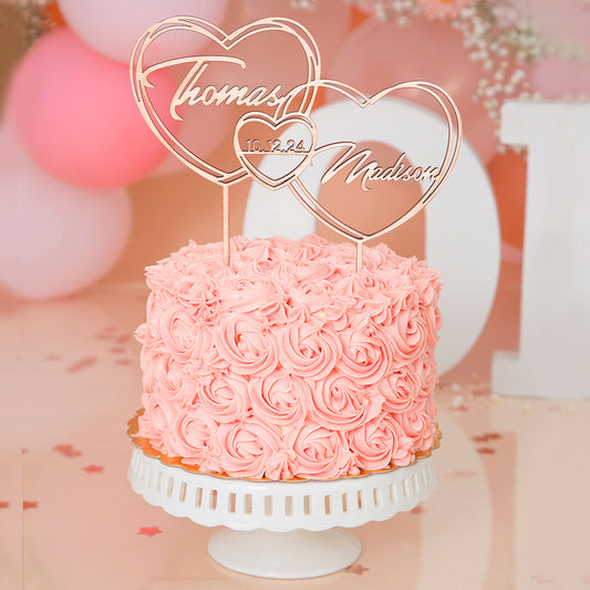 Personalized Cake Topper with Hearts for Wedding