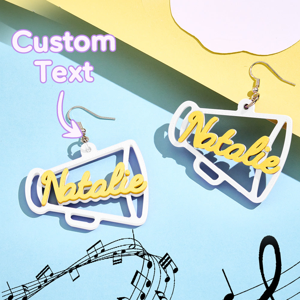 Personalized 3D Printed Earrings Megaphone Earrings with Name Gift for Cheerleading Enthusiasts