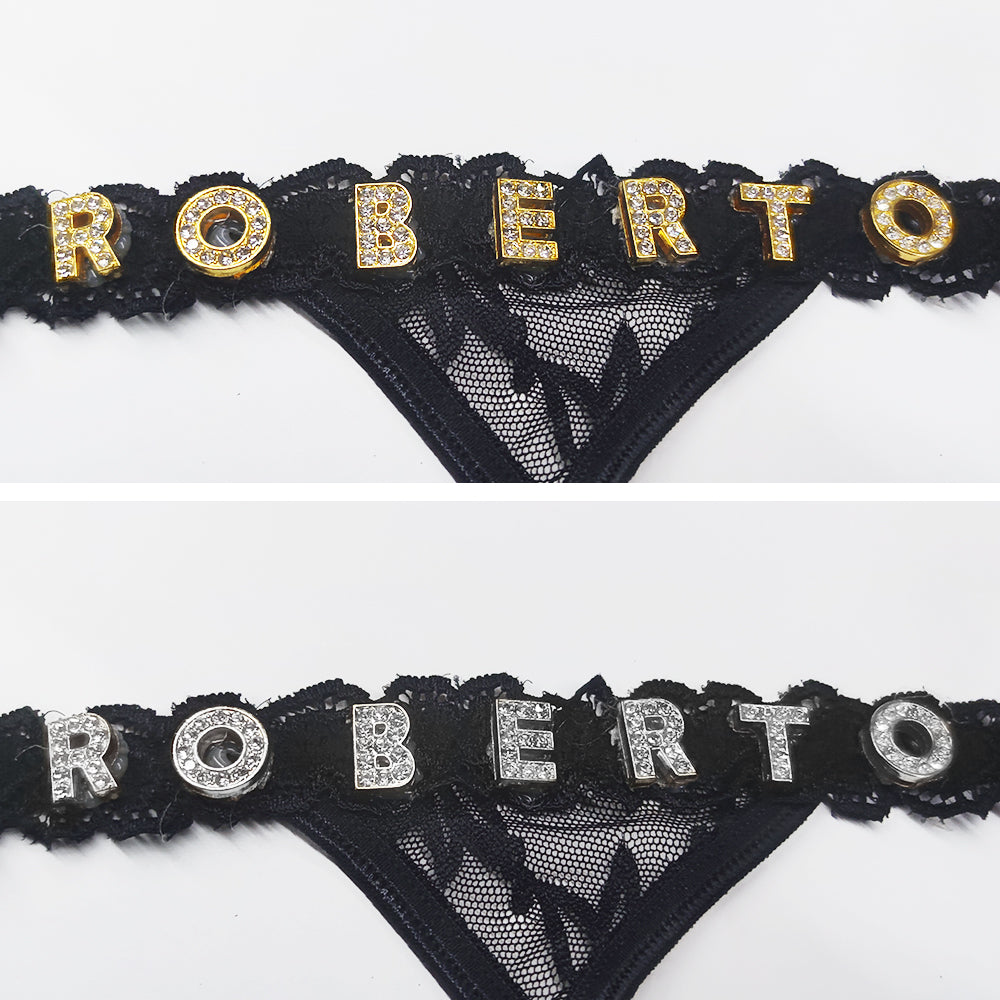 Custom Lace Thongs with Jewelry Crystal Letter Name Gift for Her