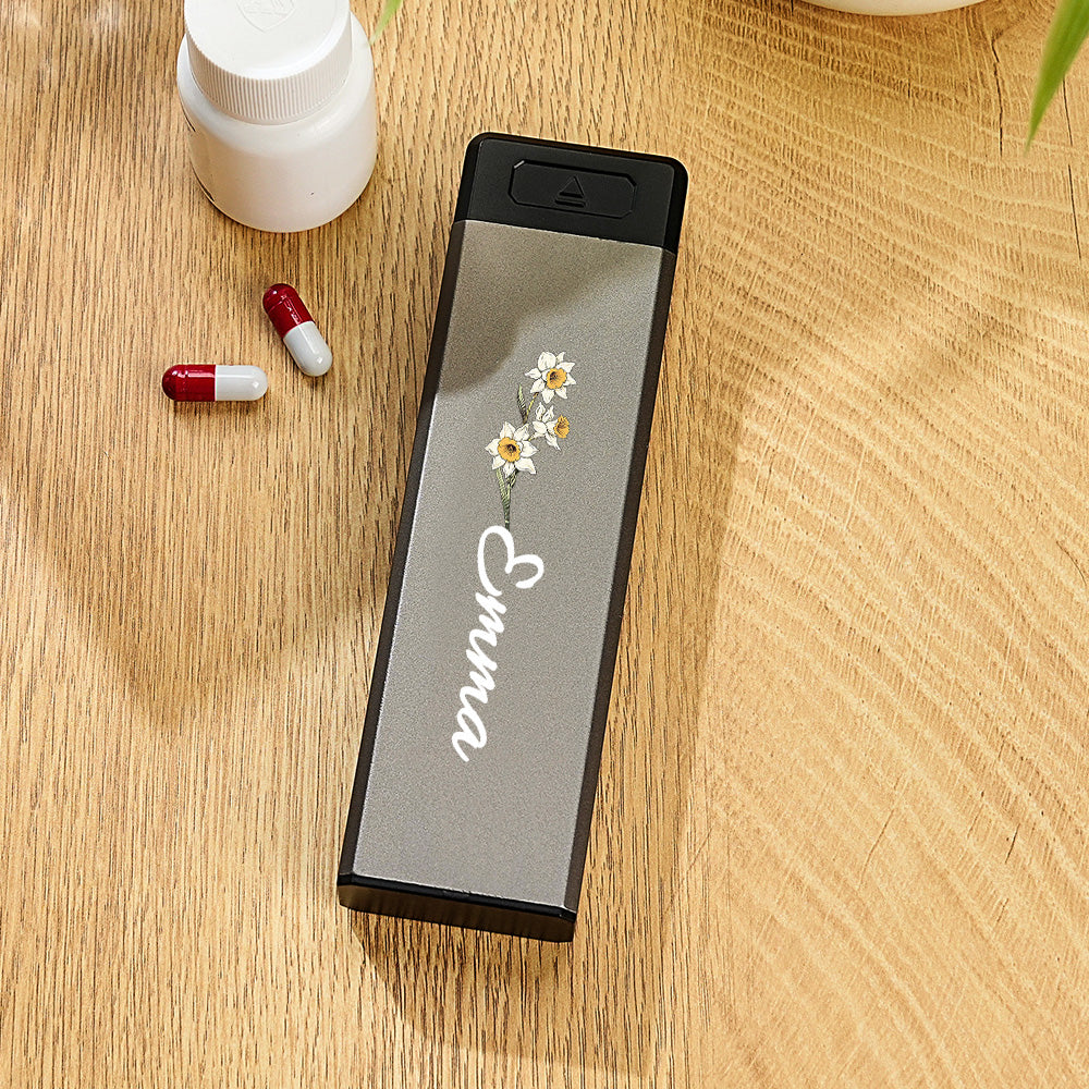 Personalized Magnet Weekly Pill Organizer with Name Birth Flower 7-Day Pill Box Gift