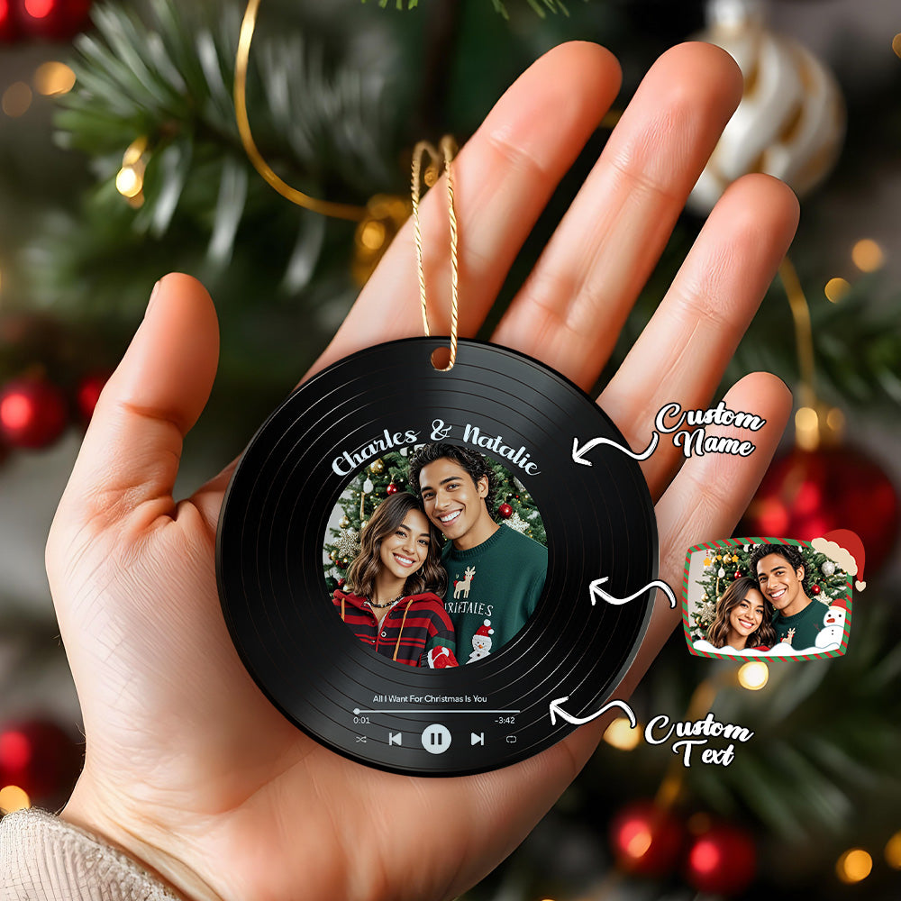 Personalized Photo Vinyl Record Style Ornament Christmas Ceramic Ornament Gift for Lover