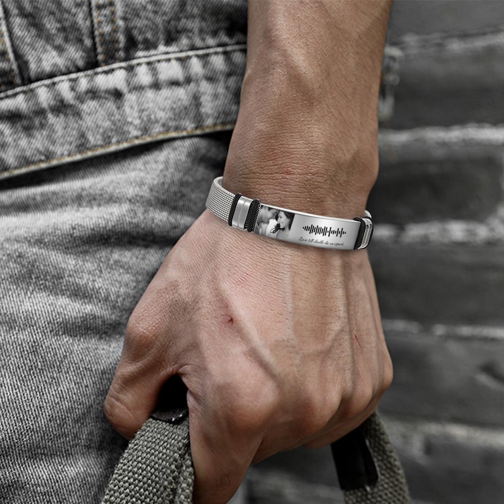 Personalized Scannable Music Code Mens Bracelet