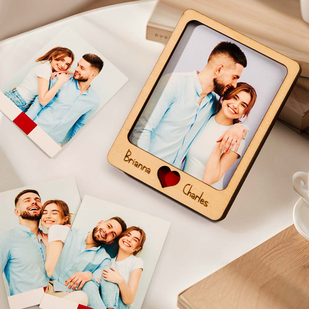 Personalized Wooden Couple Fridge Magnet With Photo Frame Gift for Lover