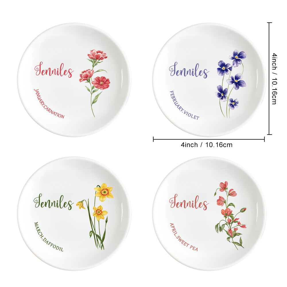 Personalized Birth Flower Floral Ring Jewelry Dish Gift for Her